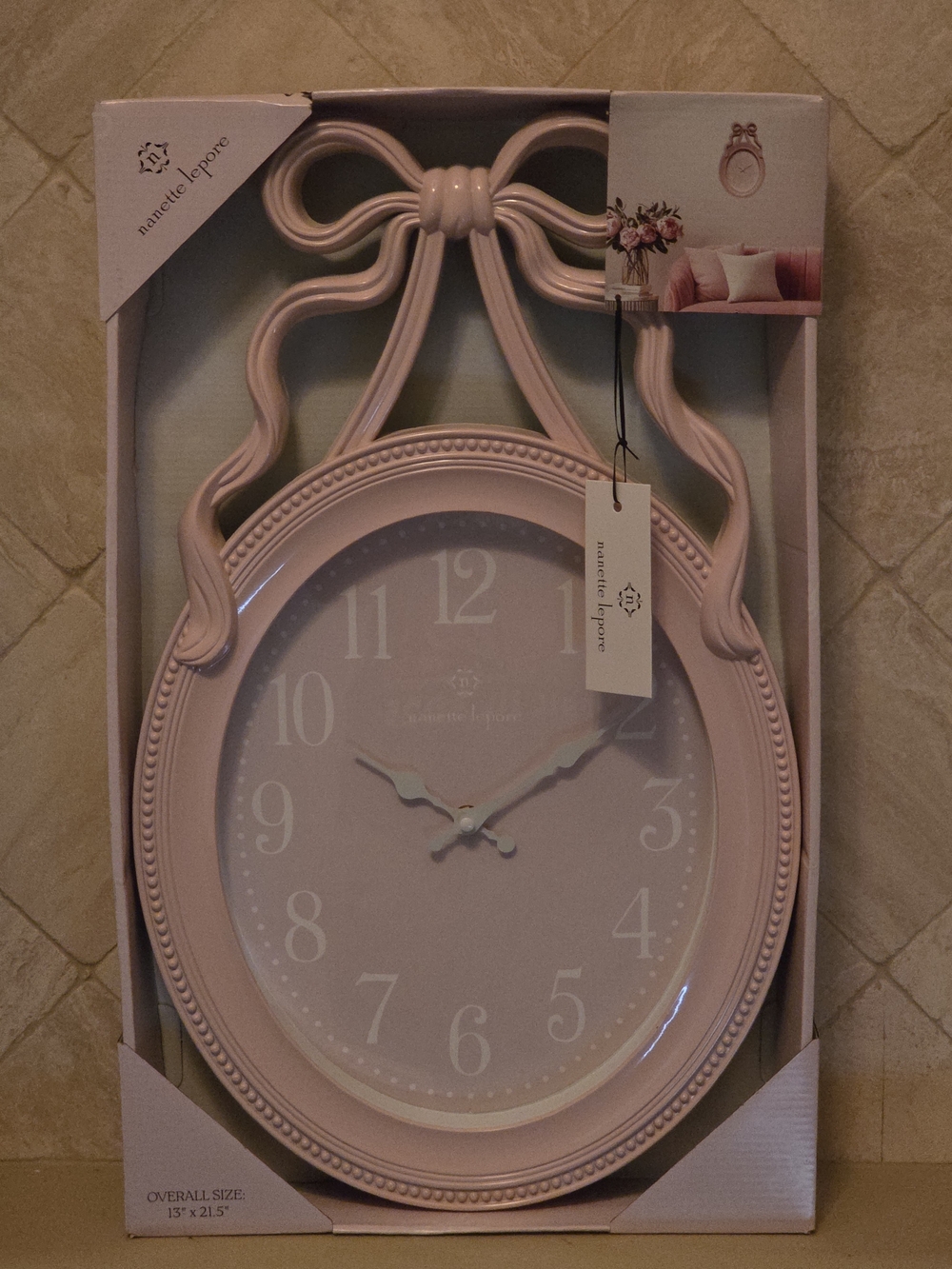 Nanette Lepore Pink Bow-Top Decorative Wall Clock